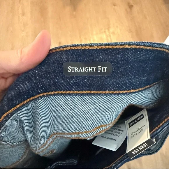 NWT Judy Blue Straight Leg Jeans 13/31 Blue Dark Wash High Rise Stretch Raw Hem - Picture 8 of 16
